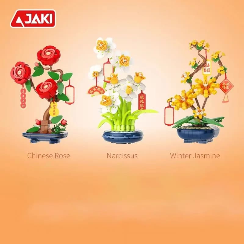 JAKI Plant Diary series potted rose bonsai Daffodil simulation art flower home model decoration girl building blocks flower toys