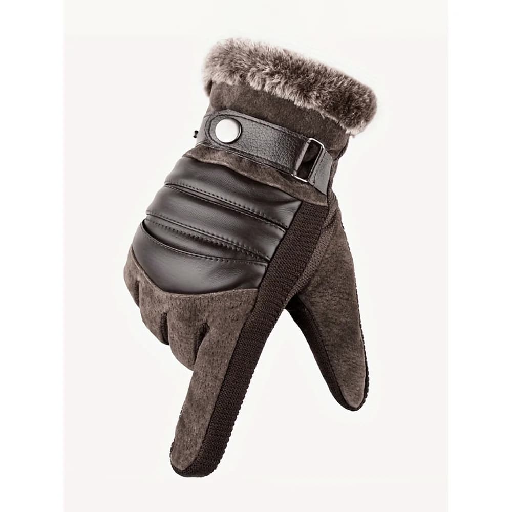 Warm Thermal Lined Cycling Gloves, Winter Warmth, Thick PU Leather And Fur, Suitable For Motorcycle And Mountain Sports,Winter