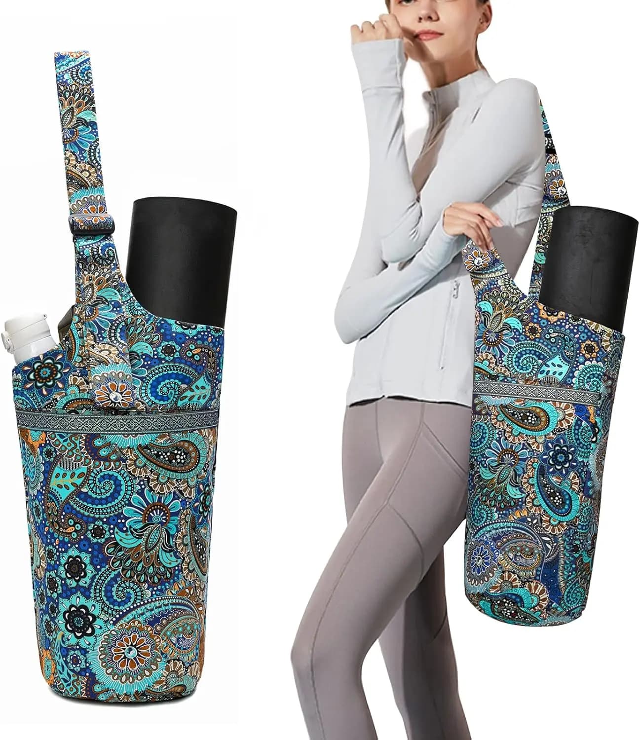 Borsa grande per tappetino yoga da donna con tracolla regolabile e tasche multiple, adatta alla maggior parte degli attrezzi da allenamento