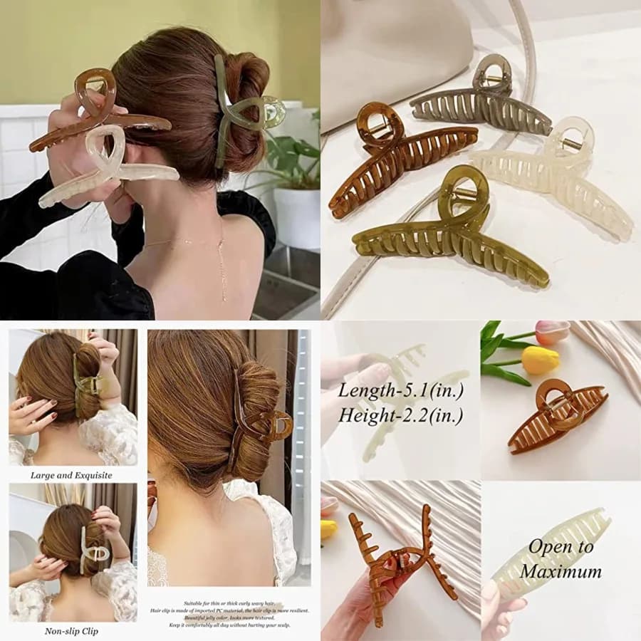 Grande fermacapelli - Accessori per capelli per donne e ragazze con capelli lunghi e spessi - Grandi fermagli in gelatina da 5,1 cm, 4 pezzi, Regali per la Festa della Mamma