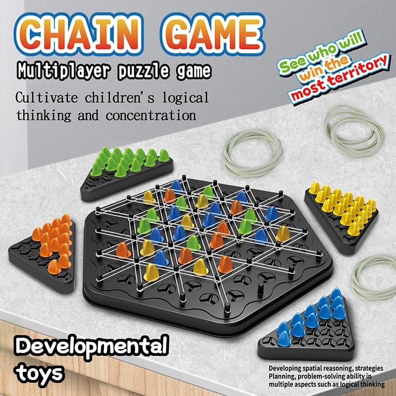 Triangle Chain Chess Tabletop Game Toy Geometric Multiplayer Game Rubber Band Triangle Chain Chess Multiplayer Leisure Game