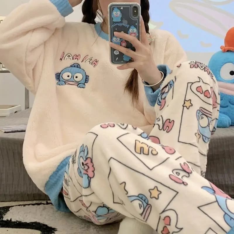 Pigiama da Donna Cinnamoroll Nuovo Hello Kitty, Abbigliamento Invernale in Velluto Corallo, Vestiti Caldi per Casa, Pigiama Cartoon Kuromi per Ragazze, Kawaii