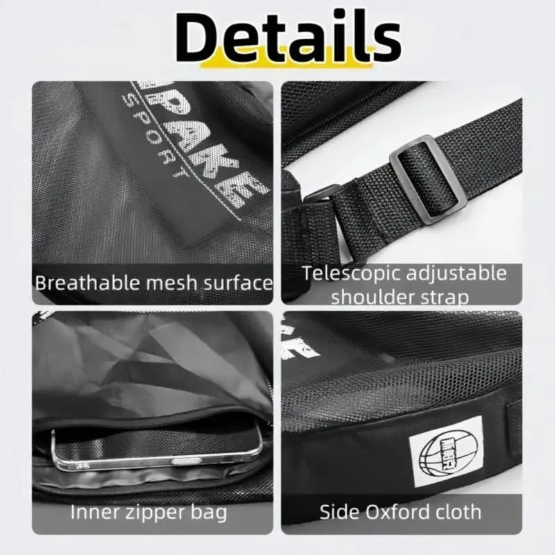 R6FE Basketball Shoulder Bag With Adjustable Strap Reflective Strips Light Weight Nylon Crossbody Pack For Soccer Volleyballs