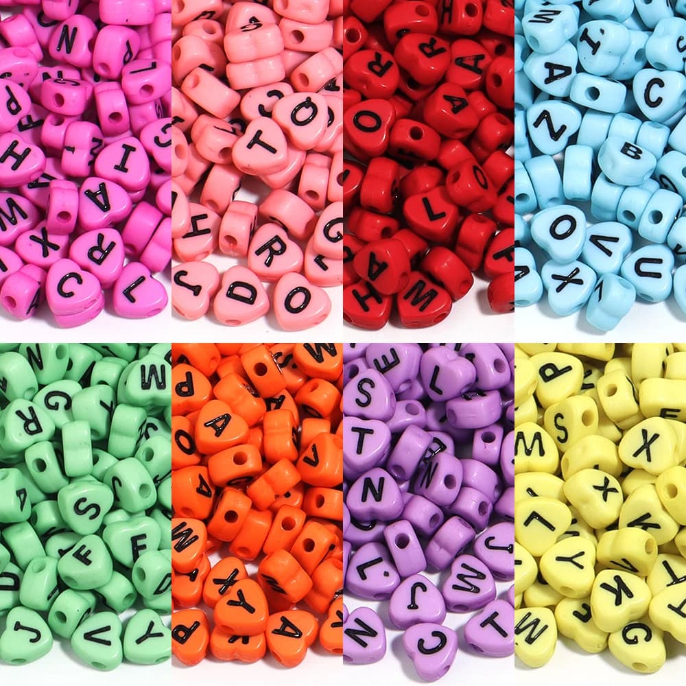 100pcs/Lot Acrylic Heart Shape Letter Beads Solid Color Flat Alphabet Bead for Jewelry Making DIY Bracelet Necklace Charms