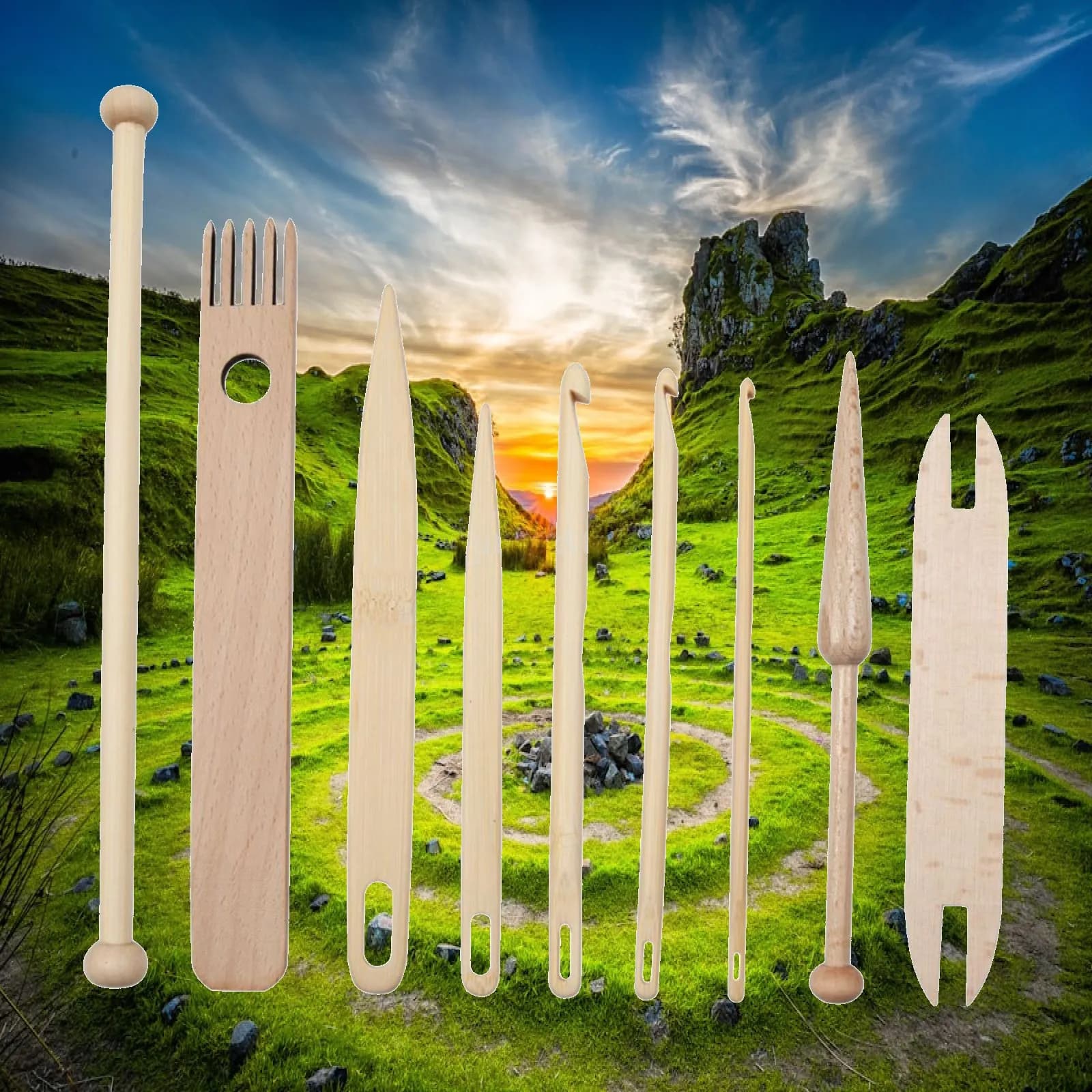 9pcs Beech Wood Weaving Loom Tools Weaving Shuttle Loom Knitting Tool Sweater Scarf Tapestry Making DIY Needlework Crafts
