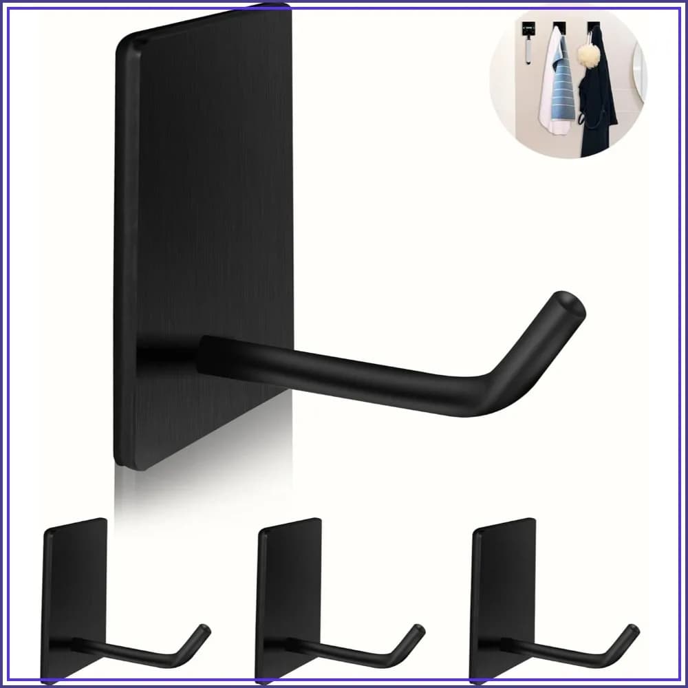 Heavy Duty Adhesive Hooks, Stainless Steel Self Adhesive Wall Hooks, Waterproof Stick on Hooks for Kitchen Bathroom, Towel Hangers, Hanging Key Hat Coat, 4 Pack