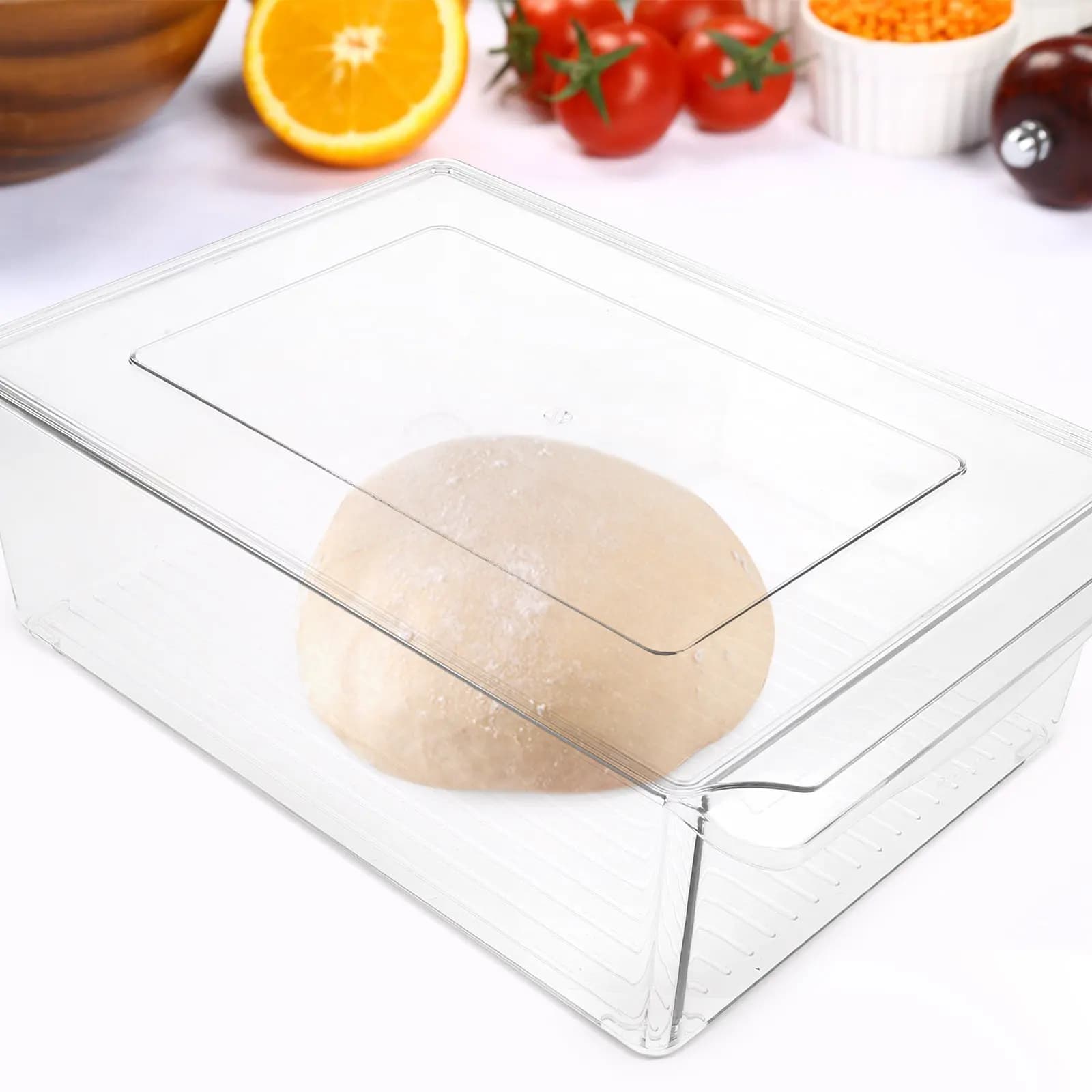 Contenitore Multifunzionale Trasparente per Conservazione Alimenti, Frutta e Verdura, Scatola per Lievitazione Impasti, per Frigorifero e Cucina