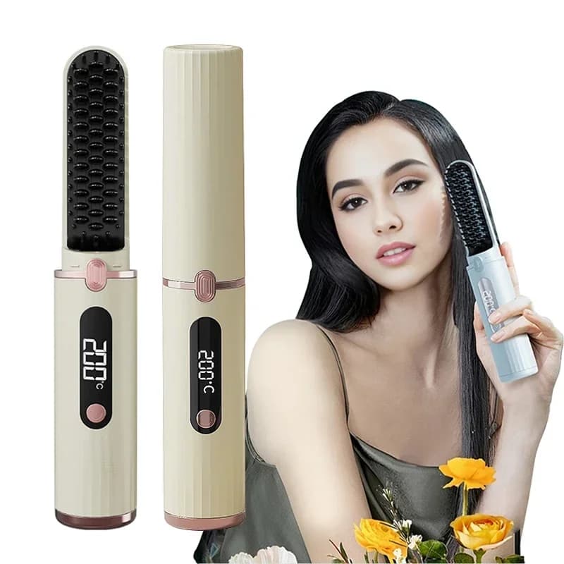 Pettine per capelli lisci agli ioni negativi wireless per piastra per capelli antiscottatura con riscaldamento elettrico portatile da viaggio a casa per le donne