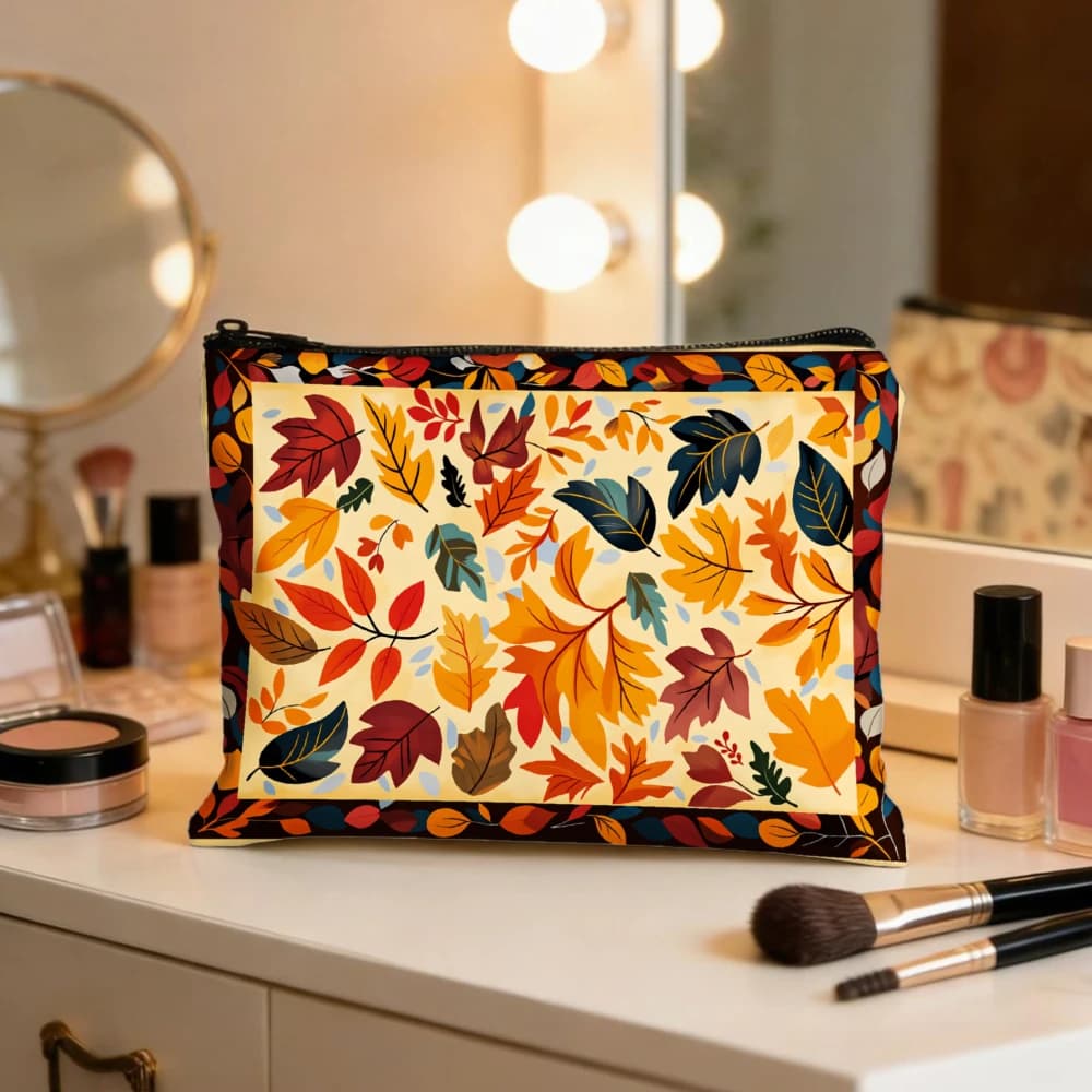 Borse per il trucco con design a motivi colorati con foglie autunnali per ragazze, pochette per cosmetici, borsa da toilette, astuccio per matite, custodia da viaggio