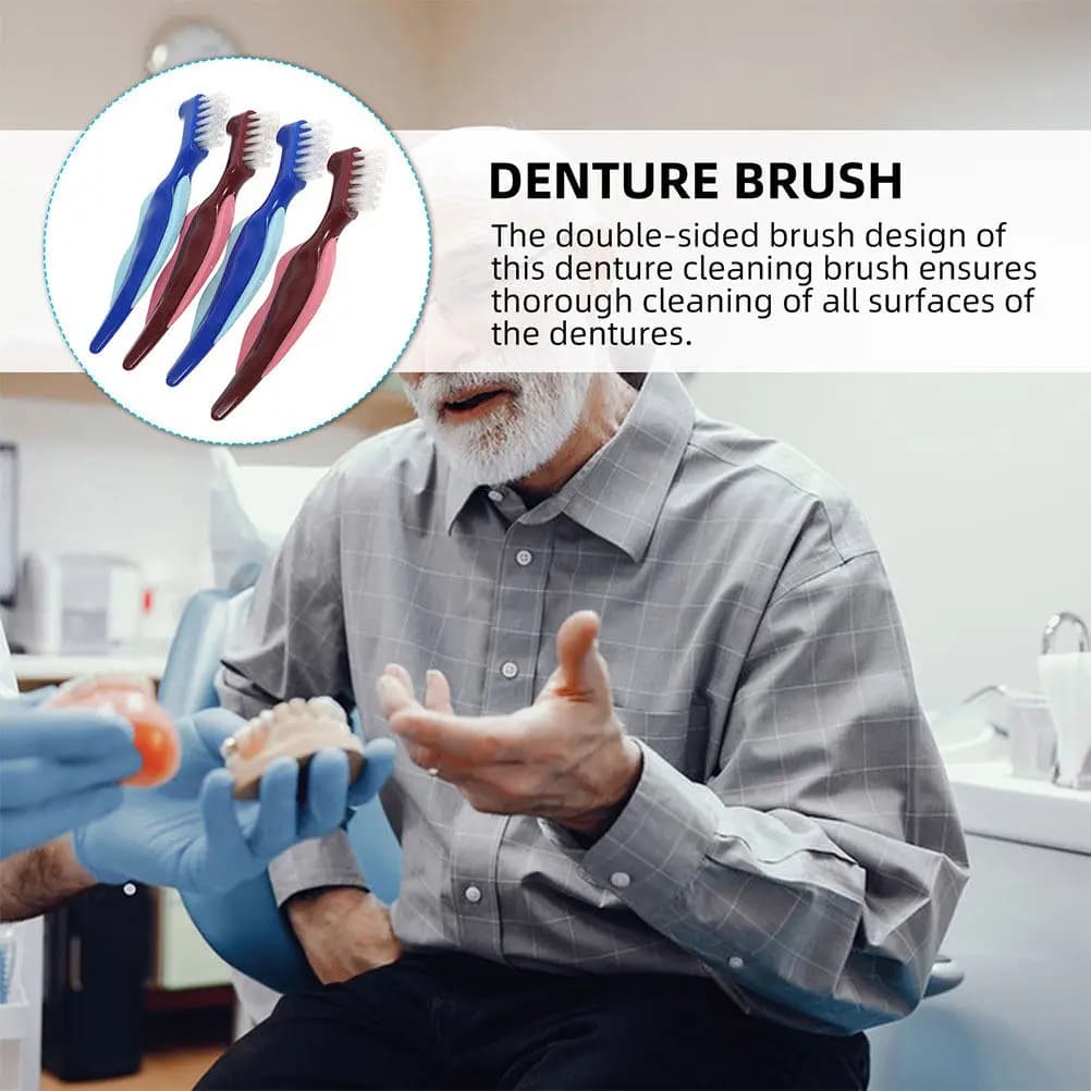 2Pcs Denture Cleaning Brush Double Sided Portable Travel Size for Partial Full Half Dentures Ergonomic Handle Soft Nylon