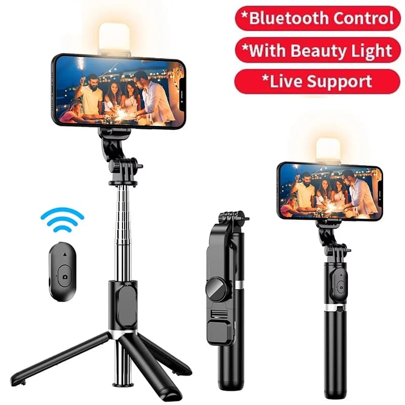 Treppiede per selfie Bluetooth senza fili con luce LED, treppiede pieghevole per iPhone, telecomando per streaming live