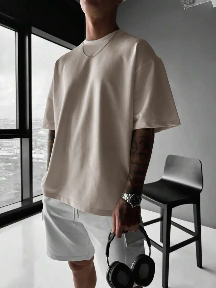 T-shirt da uomo a maniche corte, girocollo, tinta unita, casual, per l'uso quotidiano estivo