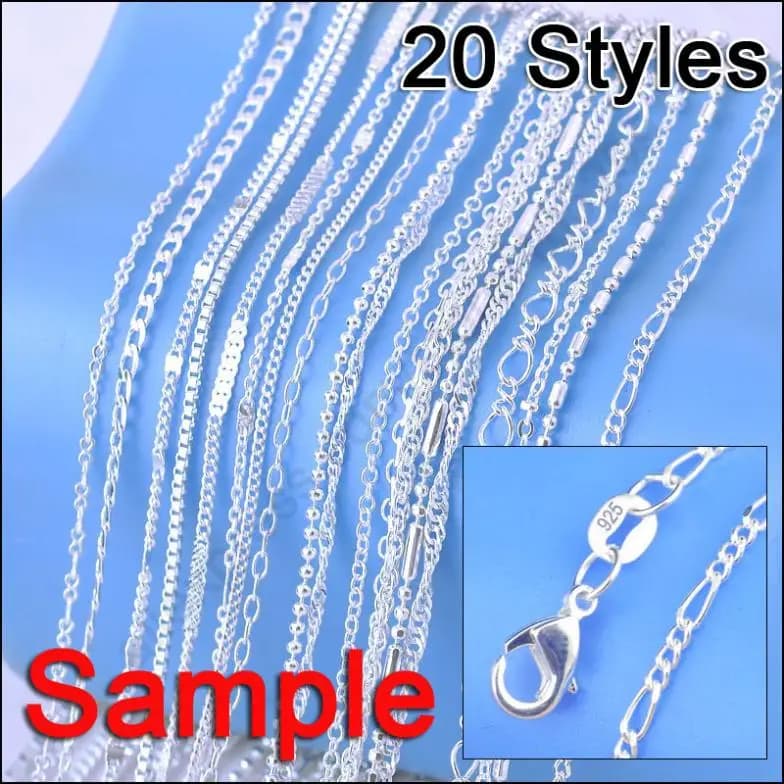 Ordine campione di gioielli 20 pezzi Mix 20 stili 18 "Set di collane a maglie in argento sterling 925 autentico catene + fermagli per aragosta SW