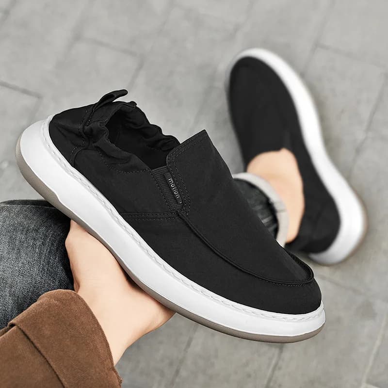 2026 Grey Men's Lightweight Slip-On Casual Shoes Breathable Canvas Loafers Thick Sole Comfort Walking Shoes for Men
