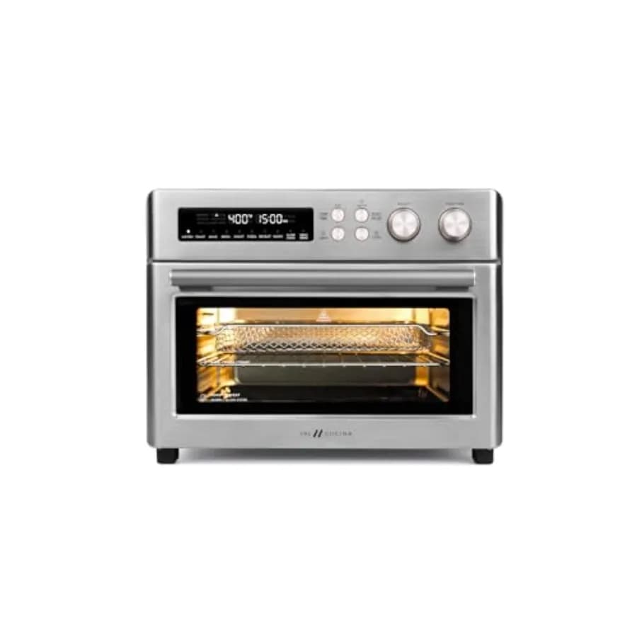 Extra Large Bench Convection Oven with Air Fryer Function and Infrared Heating, Combo 10-in-1, Polished Baking Board for 6 Breads
