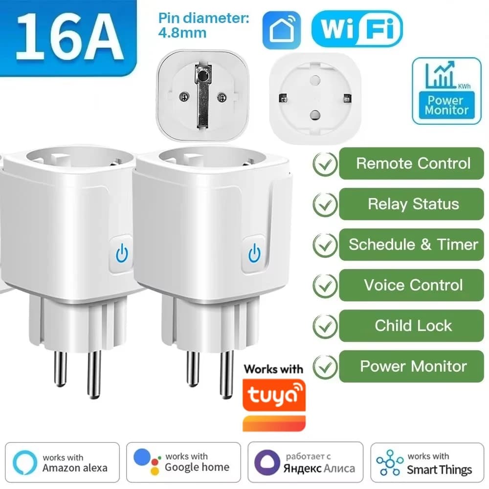 Tuya ZigBee 3.0 EU Smart WiFi 16A/20A Power Monitor Timer Remote APP Voice Control Google Home Alexa Yandex
