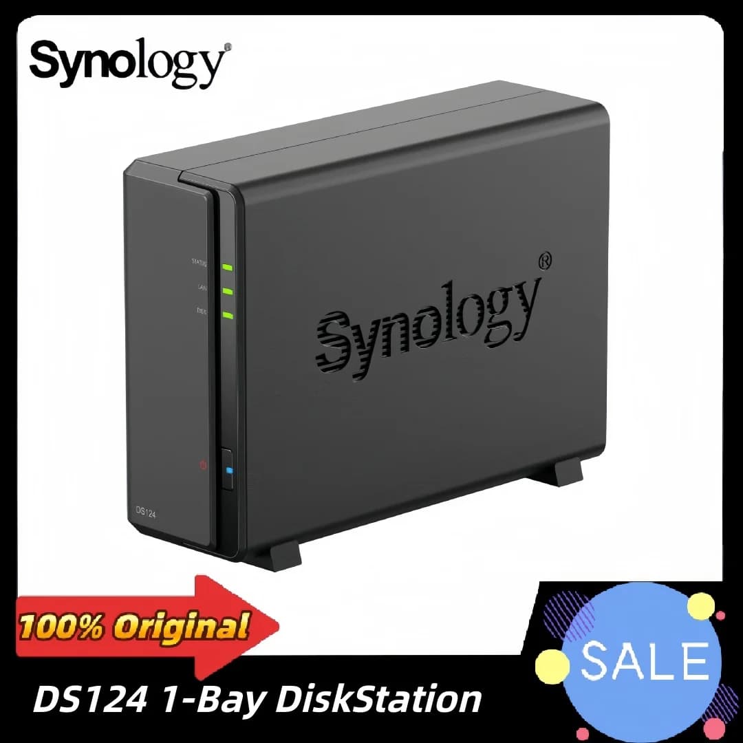 Originale DS124 1 Bay DiskStation Synology NAS/Server di archiviazione Desktop Ethernet LAN Nero RTD1619 (Senza disco)