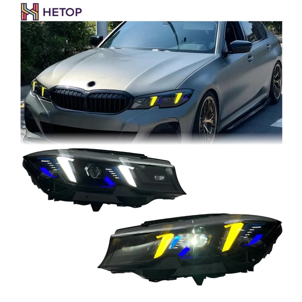 Faro Laser HETOP G20 2018-2025 Serie 3 Giallo e Bianco Bicolore, Lente Laser a LED a Forma di Dente di Serpente per BMW