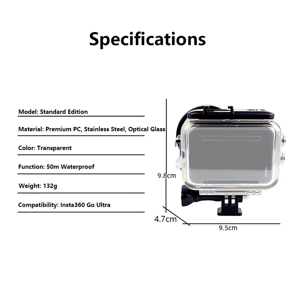 For Insta360 Go Ultra Action Camera Accessories 50M Waterproof Rubber Detachable underwater shell
