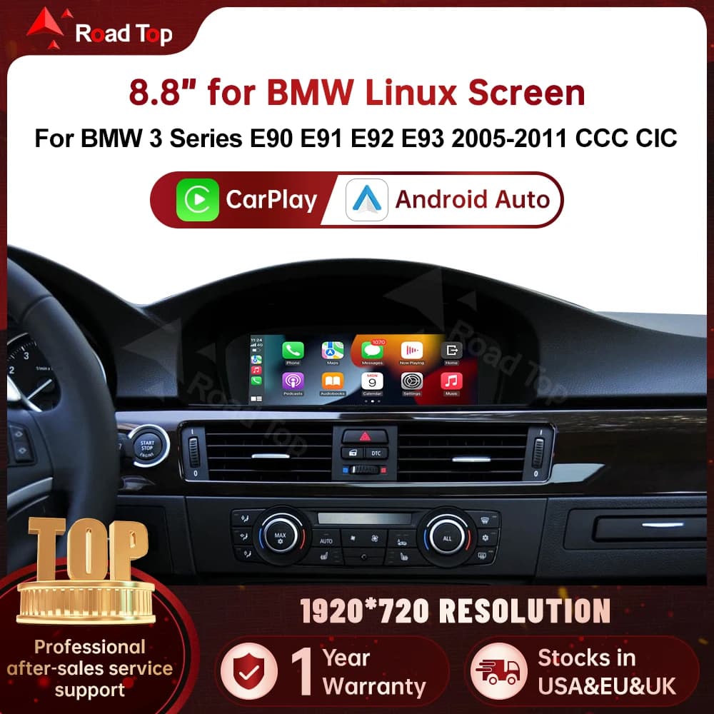 RoadTop 8.8" Wireless CarPlay Android Auto Multimedia Linux Screen For 3 5 Series E60 E61 E90 E91 E92 E93 CCC CIC System AirPlay