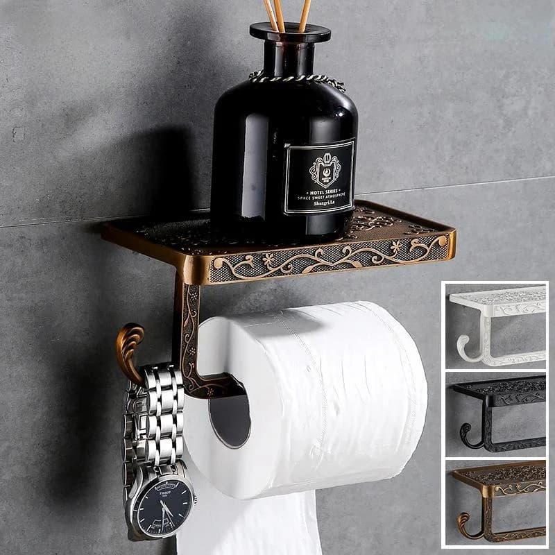 Space Aluminum Bathroom Organizer Mobile Phone Roll Paper Towel Holder European Style Carved Toilet Tissue Box Storage Rack