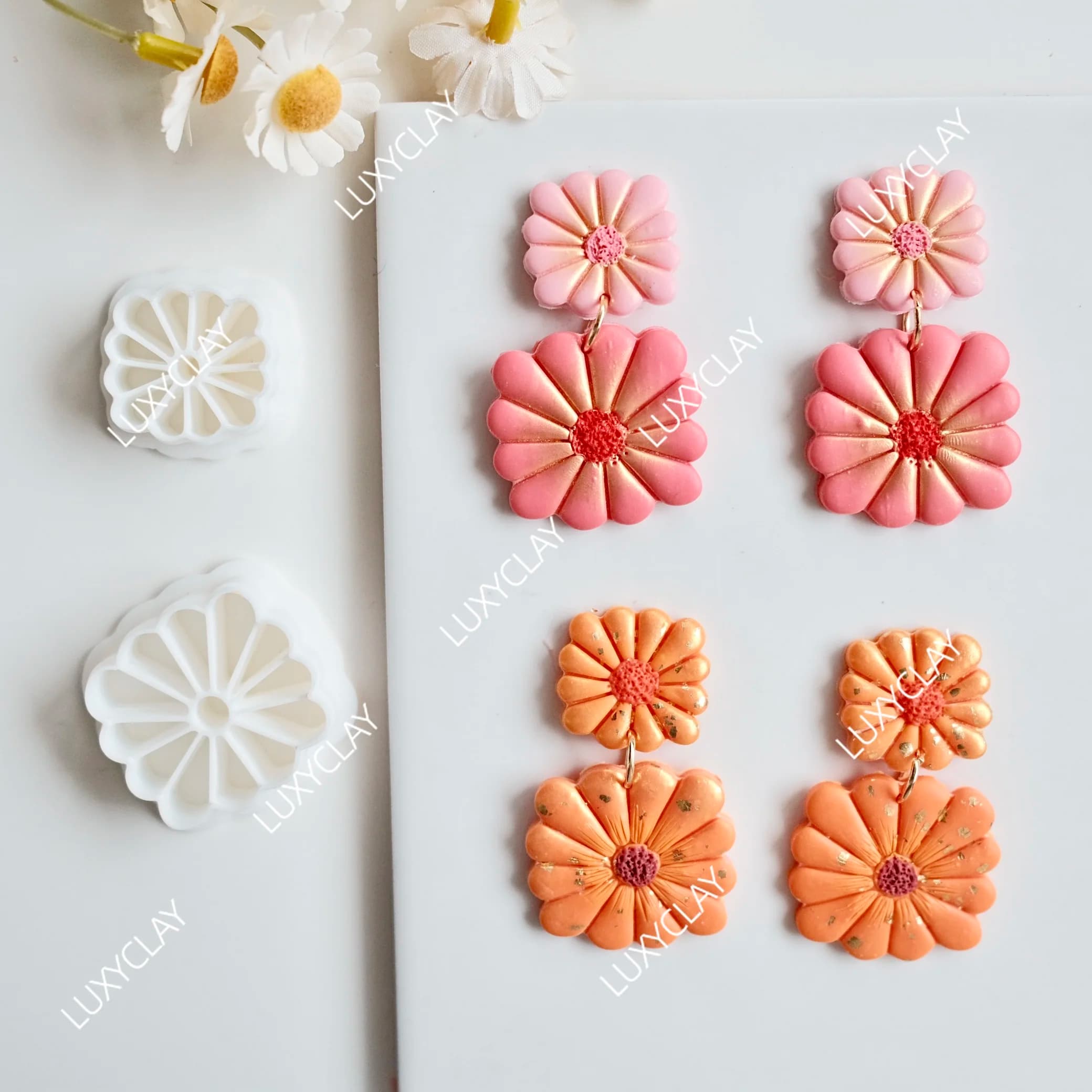 2pcs/set Boho Full Daisy Shape Polymer Clay Earrings Cutters, Embossed Spring Flowers Clay Cutter for DIY Pendant Jewelry Making