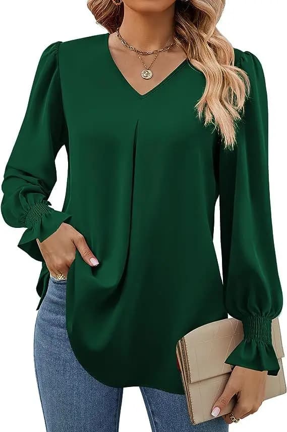 Women's Long Sleeved Shirt Spring Solid Color V Neckline Fashion High Street Fashion Elegant Shirt Women's Black