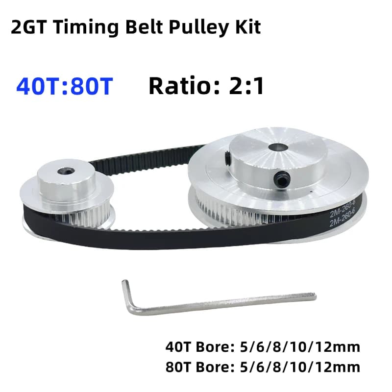 2GT 2M 80 Denti 40T GT2 40 Denti 80T Puleggia Cinghia Dentata Set Larghezza 6/10mm Foro 5 ~ 12mm 2:1 GT2 Ruota Sincronou Puleggia Kit