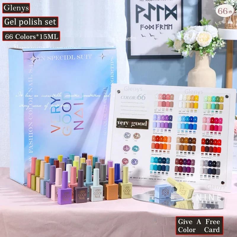 Glenys 66 pezzi * 15ml colla per smalto popolare gel ad immersione semipermanente sbiancante set di smalti per carte abbinate ai colori