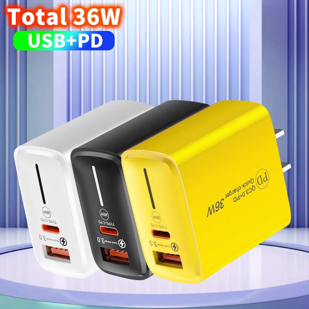 Caricabatterie Rapido USB C PD 36W con Spina EU/US, Blocco di Ricarica Veloce per iPhone 14 15 16 17 Xiaomi Huawei Samsung, Adattatore Telefono Tipo C