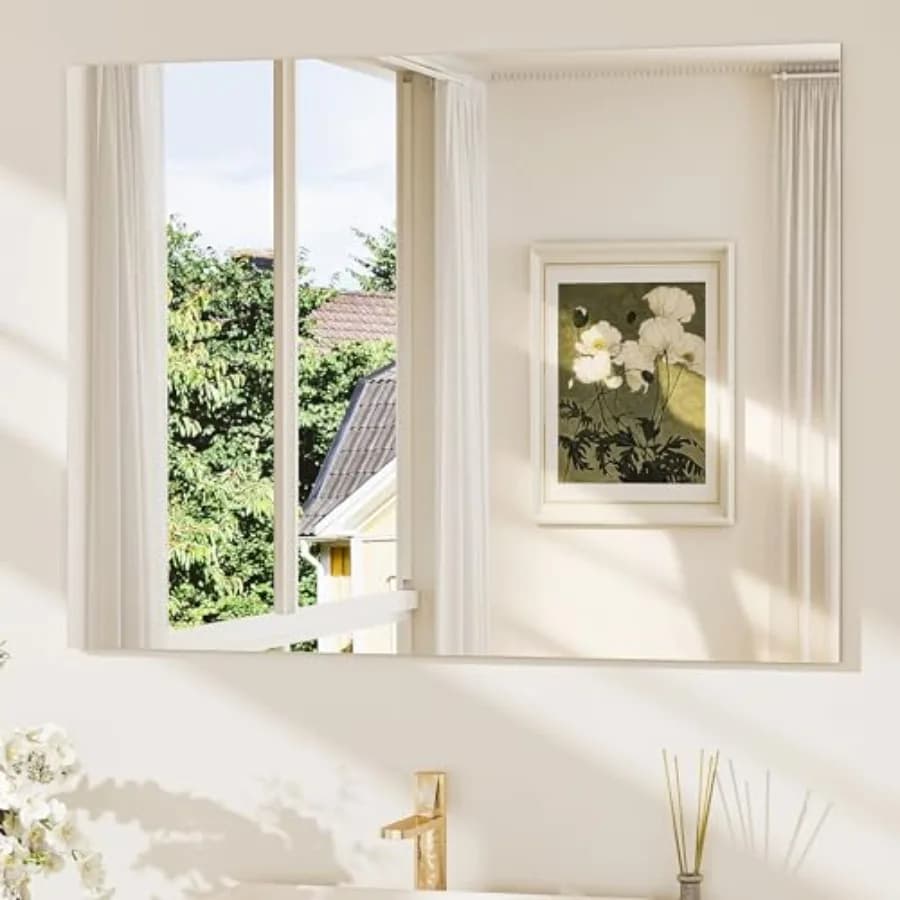 Specchio da Bagno Senza Cornice 40x30 per Sopra il Lavabo, Specchio da Parete Moderno Rettangolare con Bordo Lucidato, Infrangibile e Decorativo