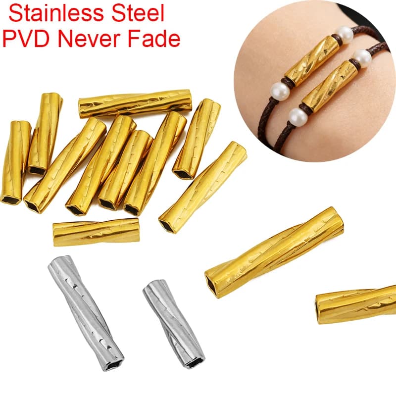10 pcs. Beads Stainless Steel Tubes 15-20 mm that do not fade, Beads Discharging with Big PVD Hole for Creation Jewelry, Necklaces and Bracelets