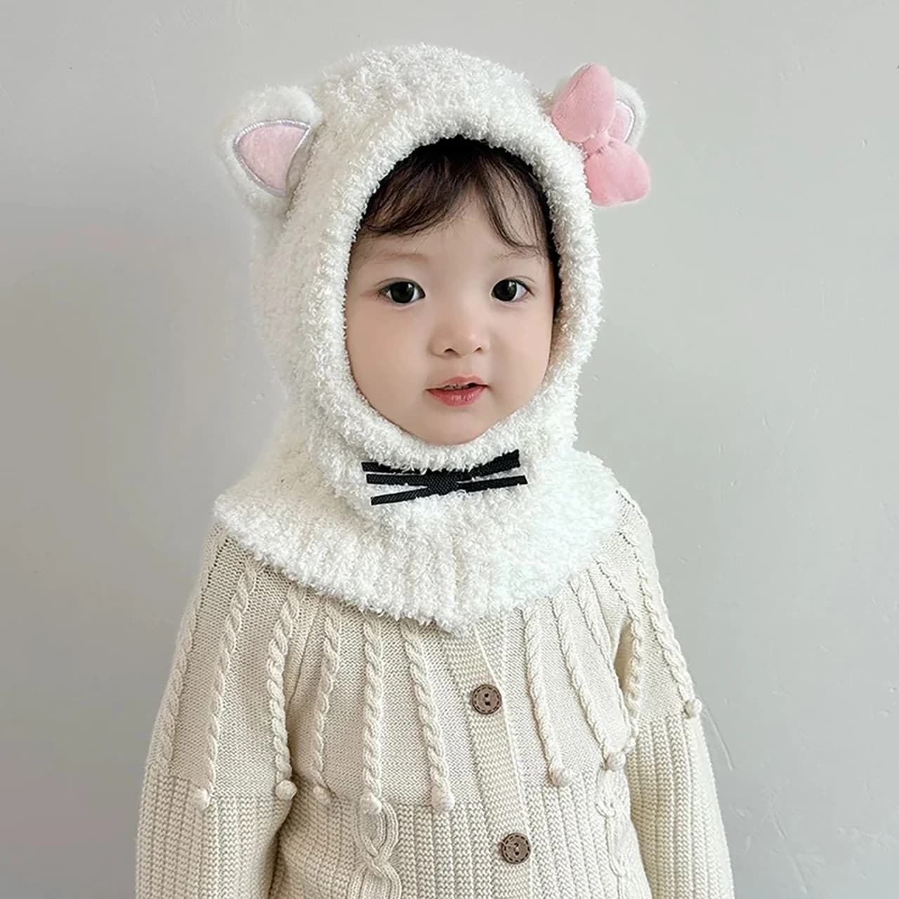 Cartoon Children Balaclava Headgear Winter Warm Kids Hooded Beanies 1-6Year Baby Ear Protection Cap Plush Scarf One-Piece Hat