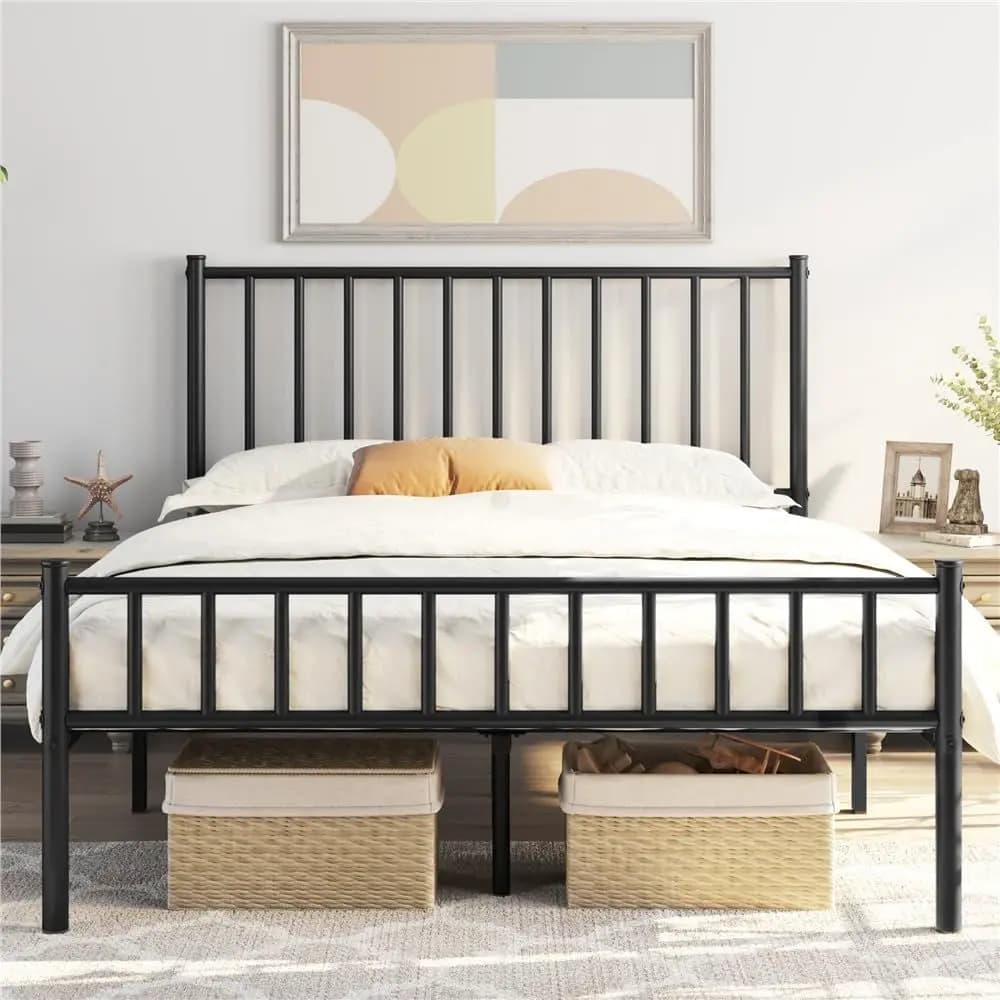 14 inch double bed with metal platform and wooden panel with traliccio, mattress base, does not need spring net, storage space under the bed