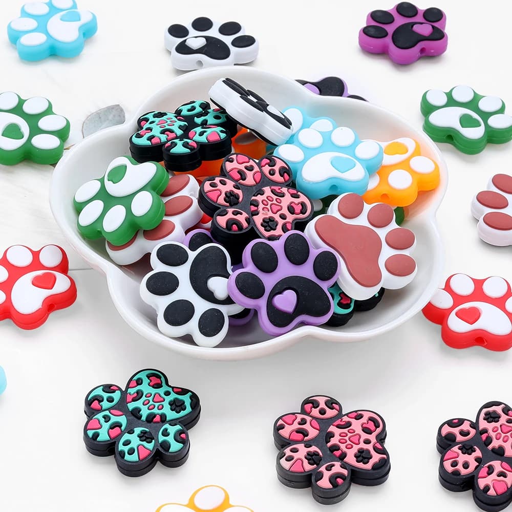 5 pezzi di perline piatte con artiglio d'orso in silicone per uso alimentare per la creazione di braccialetti di gioielli con catena ciuccio per massaggiagengive fai da te