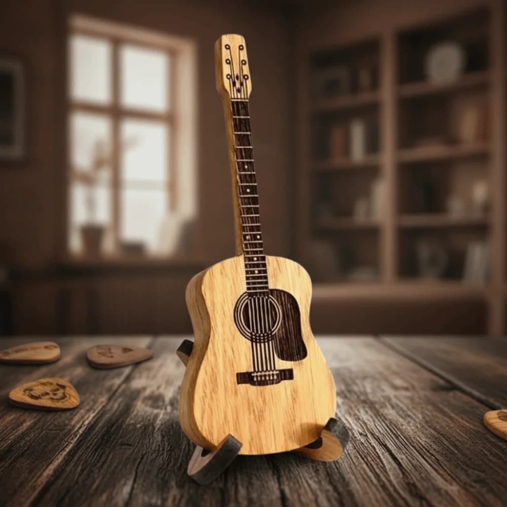 Wooden Material Guitar Pick Box Portable Size Guitar Shape Guitar Pick Holder Guitar Accessory Mini Design Guitar Picks Storage