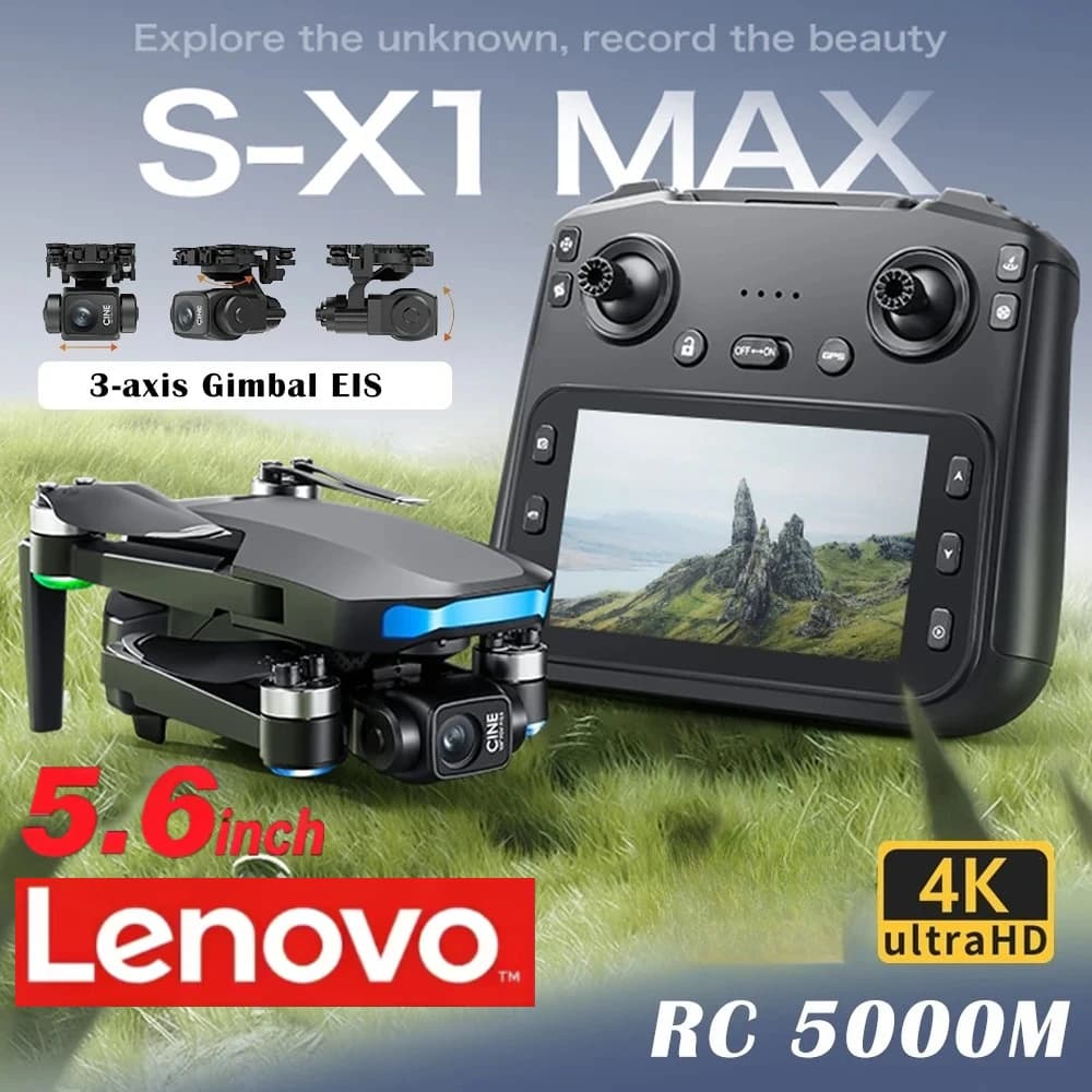 Drone Professionale Lenovo GPS S-X1 con Gimbal a Tre Assi, Fotocamera 8K HD, WIFI 5G, Brushless, FPV, Evitamento Ostacoli, Quadricottero