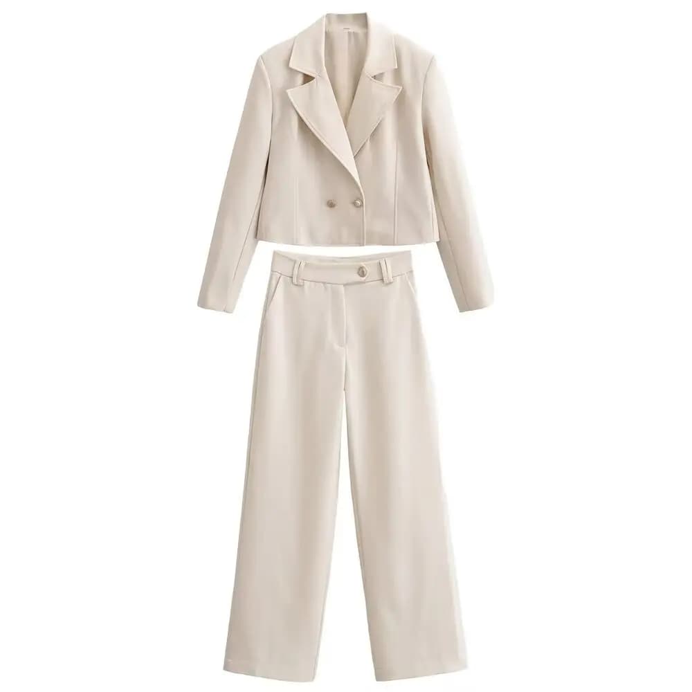 Fashionable casual blazer trousers set for women, high waist double-breasted jacket, elegant suit for work, elegant MWJ7