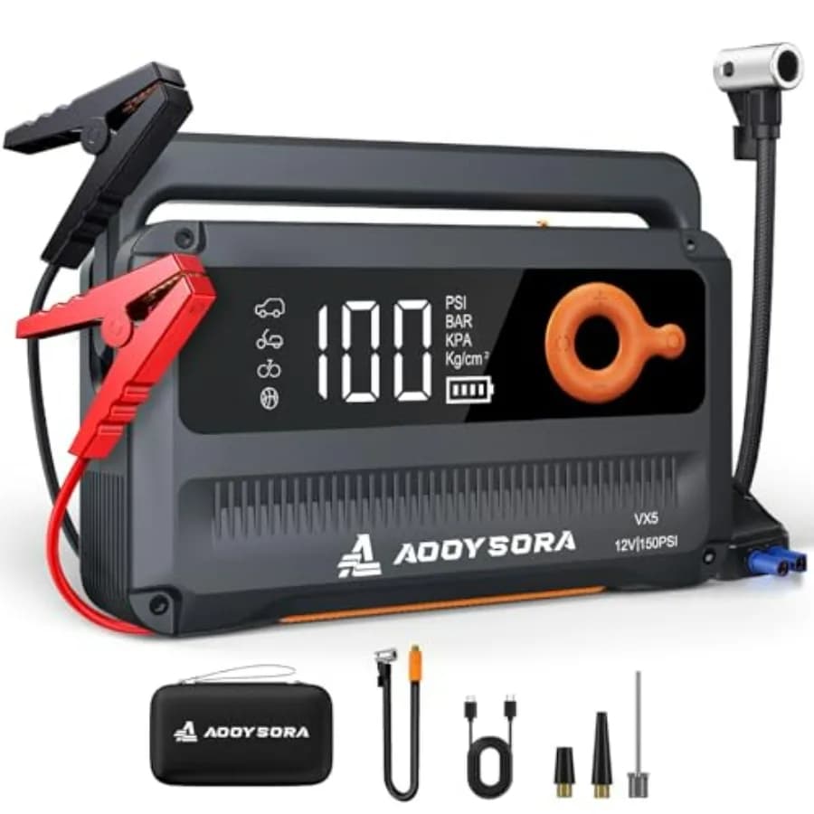 Avviatore di Emergenza per Auto 9-in-1 6000A con Compressore d'Aria 26800mAh 150PSI 12V, Avviatore Portatile con Spegnimento Automatico e Gonfiatore Pneumatici