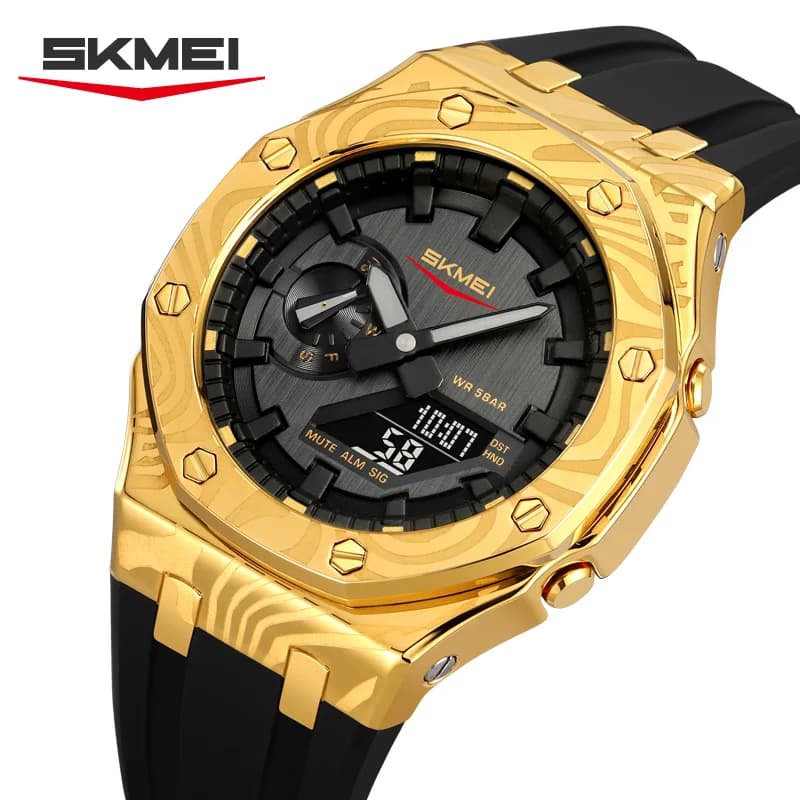 Skmei 2471 Orologi impermeabili al quarzo con doppio display digitale leggero con calendario Cronometro analogico Temporizzazione Sveglia LED Notte