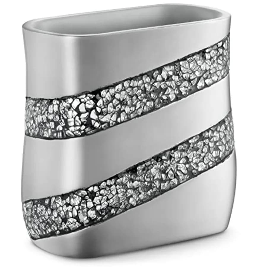 Cestino per Rifiuti da Bagno in Mosaico Argento 8L - Cestino Decorativo per Bagno - Contenitore per Spazzatura Sottile e Durevole per Bagno
