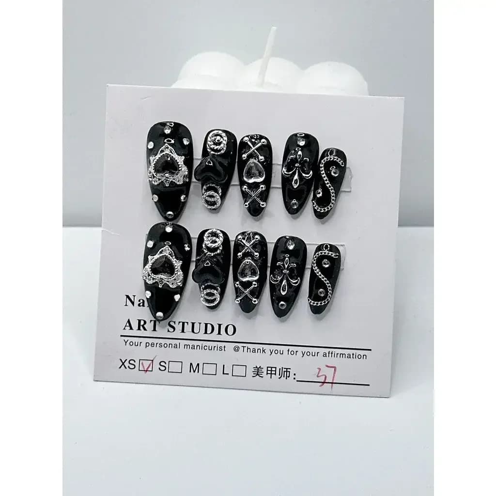 Handmade Wear Nail Dark Mine Series Dark Spicy Girl Style Nail Patch Black Nail Art Finished Fake Nails 66