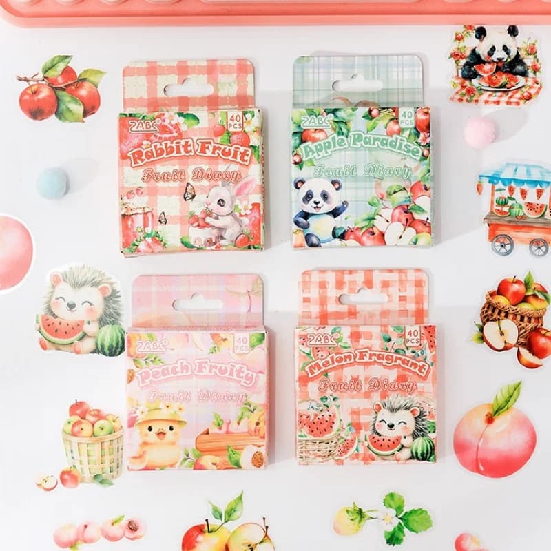40 fogli di adesivi a tema frutta simpatico cartone animato, modelli di frutta vibranti per l'abbellimento del diario, decorazione del taccuino