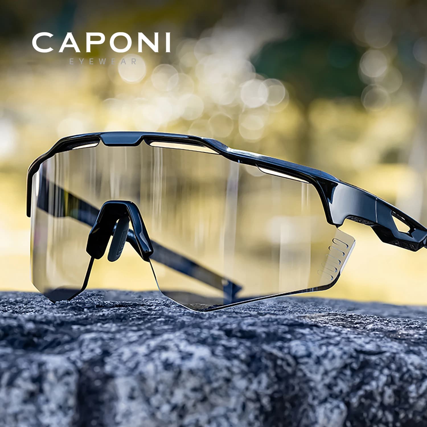 CAPONI Occhiali da sole da uomo originali antiappannamento, antivento, fotocromatici, per sport all'aria aperta, ciclismo, antiabbagliamento, UV400, modello BS34727