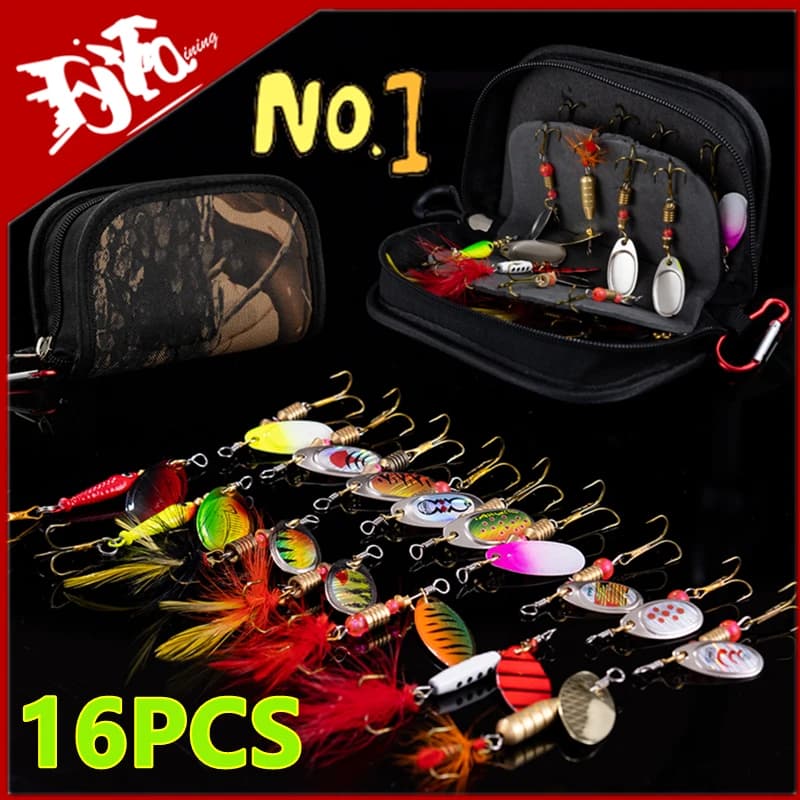 16/10PCS Spinner da pesca Richiamo Set Cucchiaio di metallo Spinner Richiamo di pesca Crankbaits Wobblers da pesca Esca artificiale con sacchetto di immagazzinaggio
