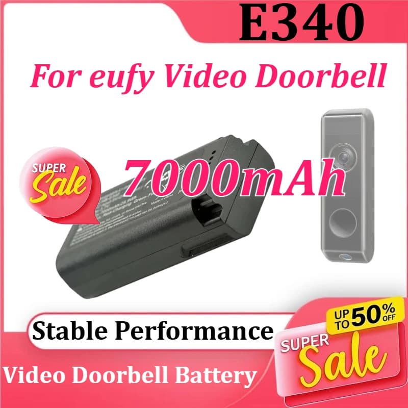 Nuova Batteria Ricaricabile da 7000mAh per Campanello Video Eufy E340 25.9Wh 3.7V (Cavo Type-C Incluso) con Ricarica USB-C
