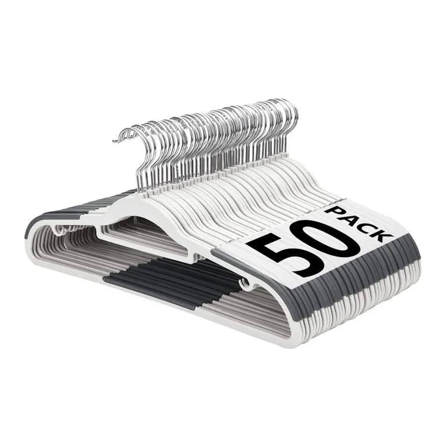 Pack of 50 thin coat hangers, non-slip, which leave no stains, space saving, coat hangers of 17.1 inch, resistant to hanging and drying