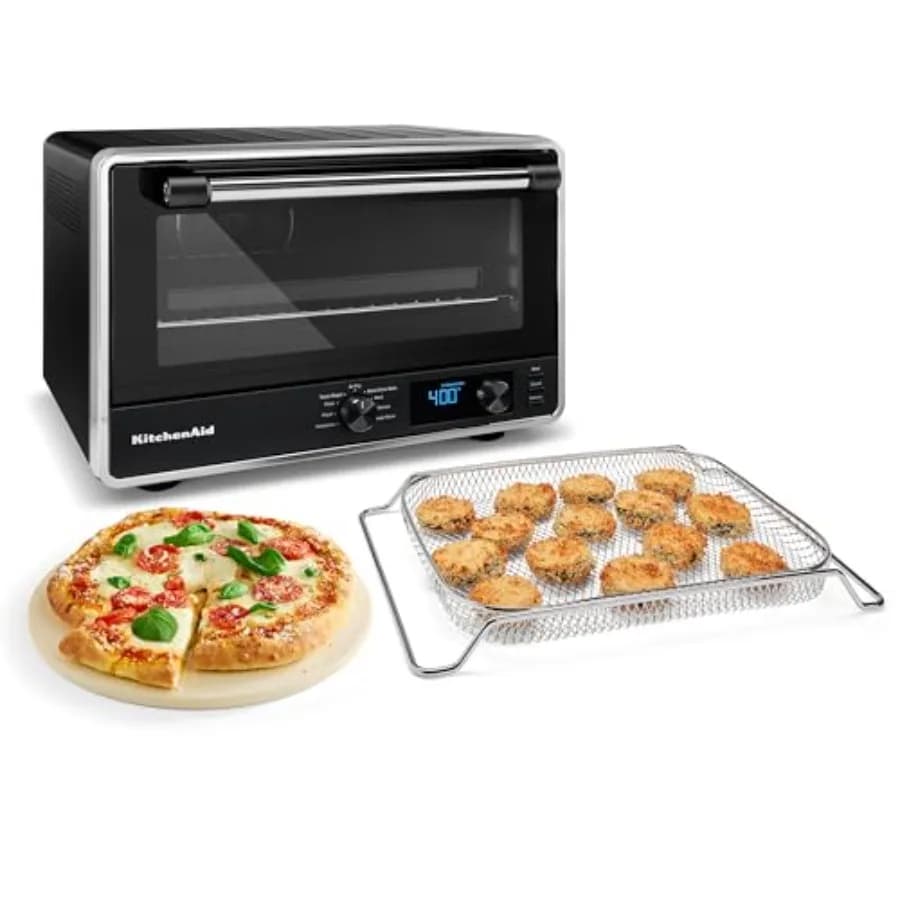 Forno Digitale da Banco con Funzione Air Fry e Pietra per Pizza, per Cucina Domestica, Finitura Nera Opaca, Interno in Acciaio Inossidabile Durevole, Efficienza Energetica