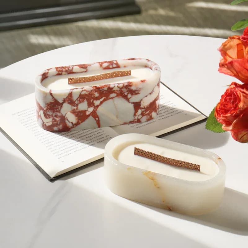 YFY Modern Light Luxury Natural Marble Candle Holder Creative Candle Cup Decorative Aromatherapy Ornaments-2pcs