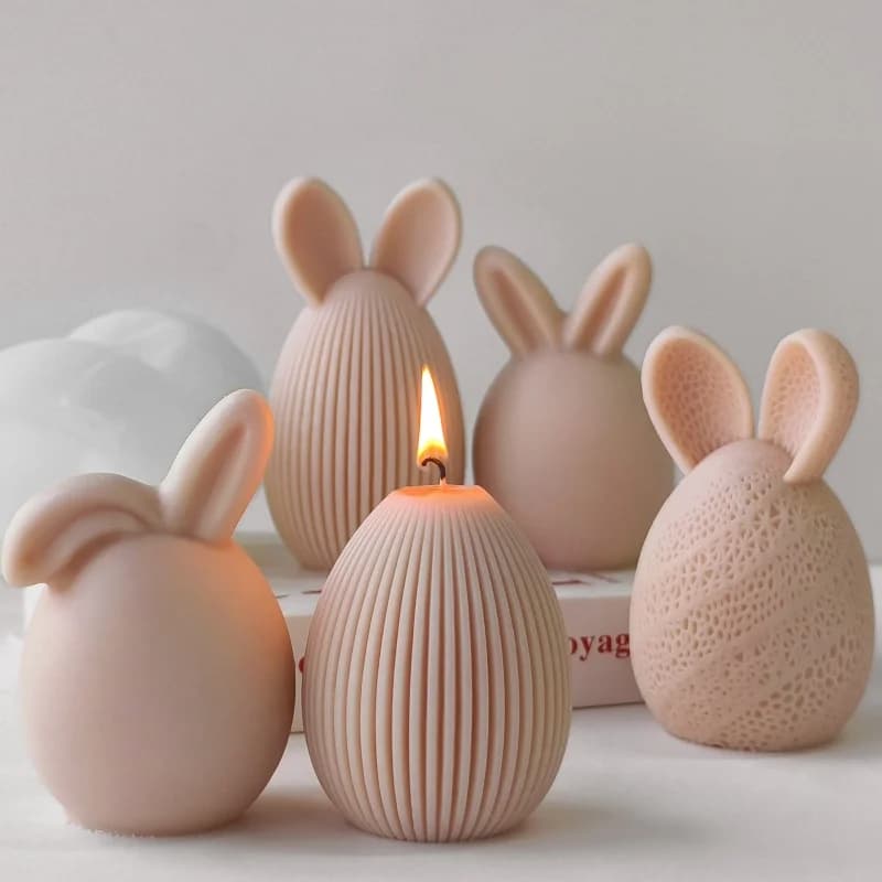 Stampo in silicone per candela a forma di uovo di Pasqua a strisce, orecchio di coniglio fai da te, uovo, pasta di sapone, candela in resina, decorazione in gesso, regalo d'arte